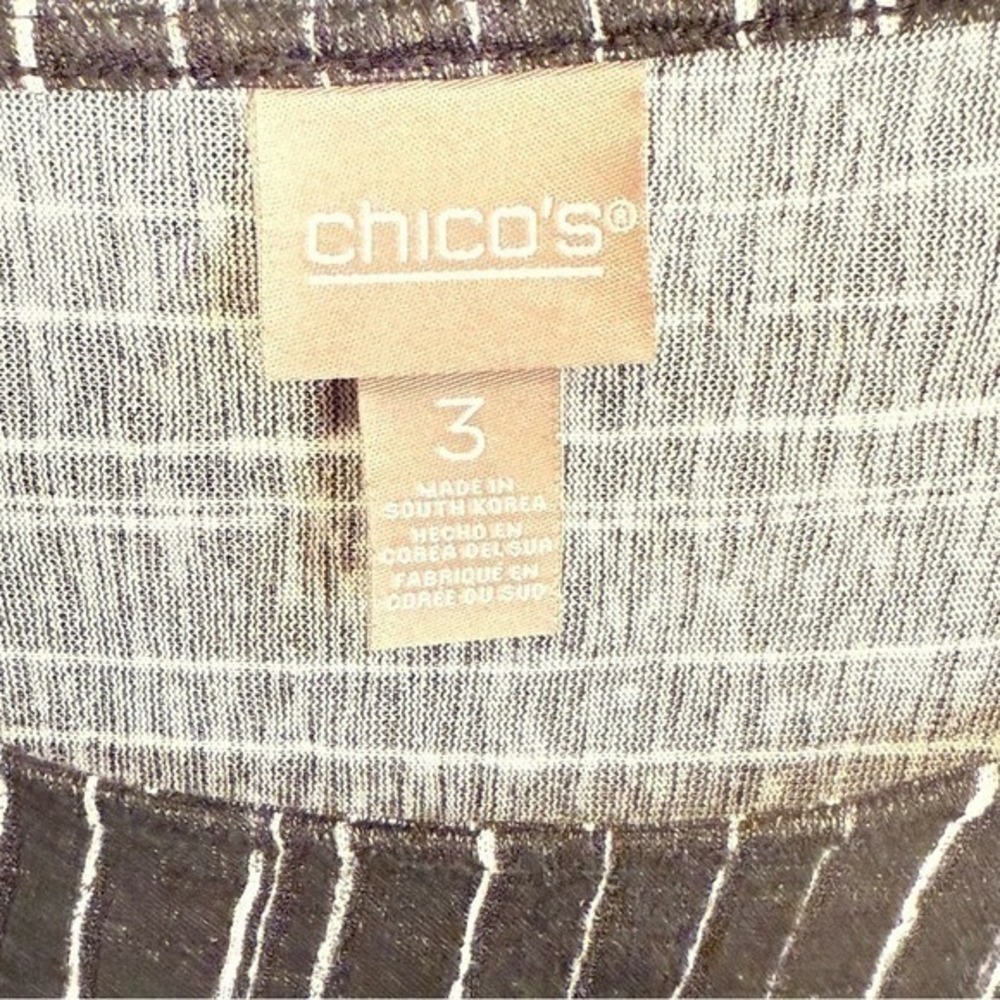 Chicos Size 3 Tunic Top Black White Stripe Asymmetrical Pattern - Picture 4 of 5